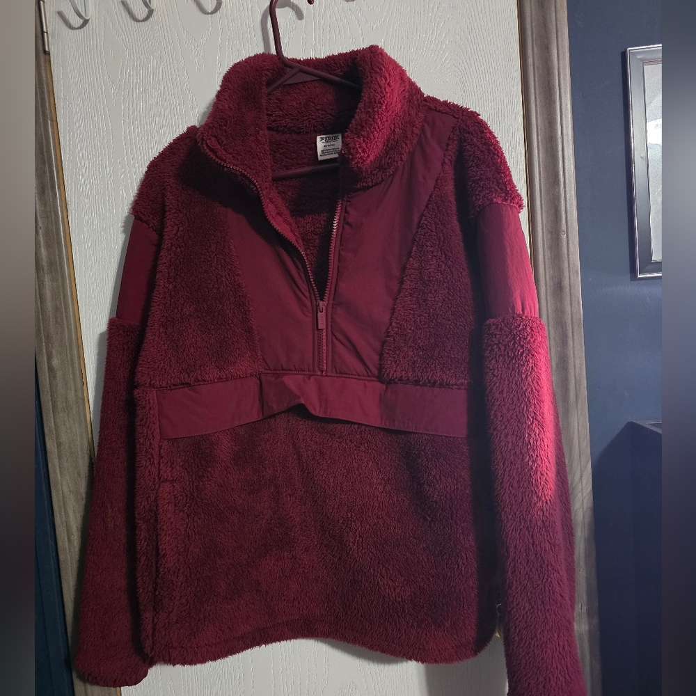 Victoria's Secret PINK Burgundy Teddy Plush Fleece Pullover Hoodie